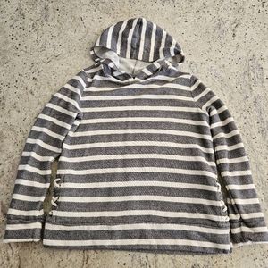 Girls Old Navy Hooded Sweatshirt, grey and white stripes, Size Large 10 - 12